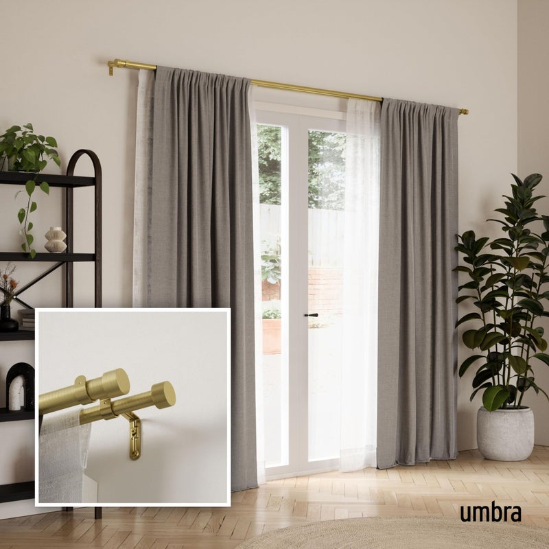 Umbra Cappa Double Curtain Rod, Includes 2 Matching Finials, Brackets & Hardware, 36 to 66-Inch, Gold - Image 2